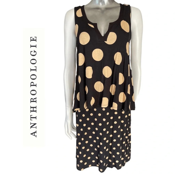 Anthropologie Maeve Davina Layered Dress Polka Dot Black Cream Small - Picture 4 of 9